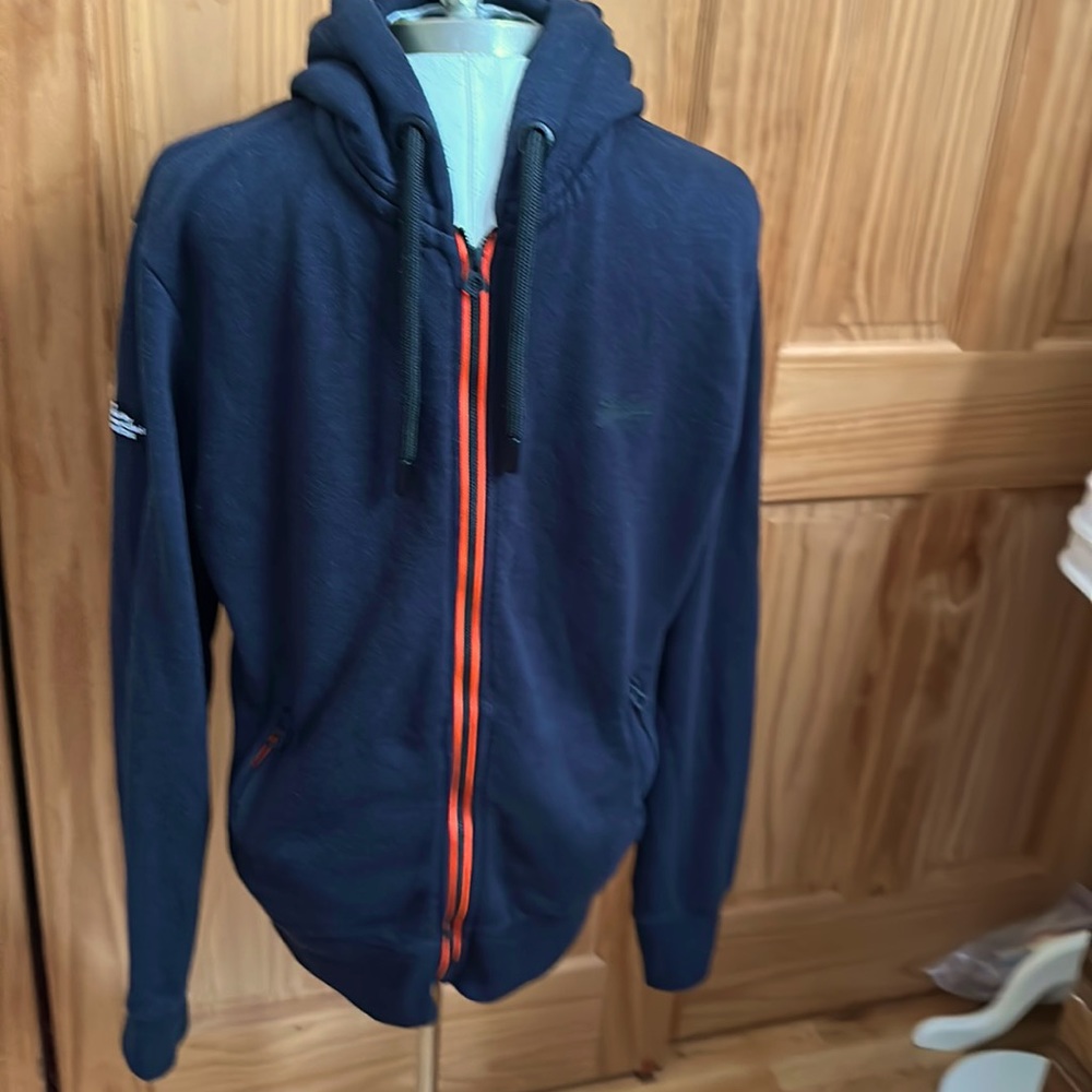 SUPERDRY   LG ORANGE LABEL HOODED ZIPPER SWEATSHIRT NAVY / ORANGE TRIM ON ZIPPER